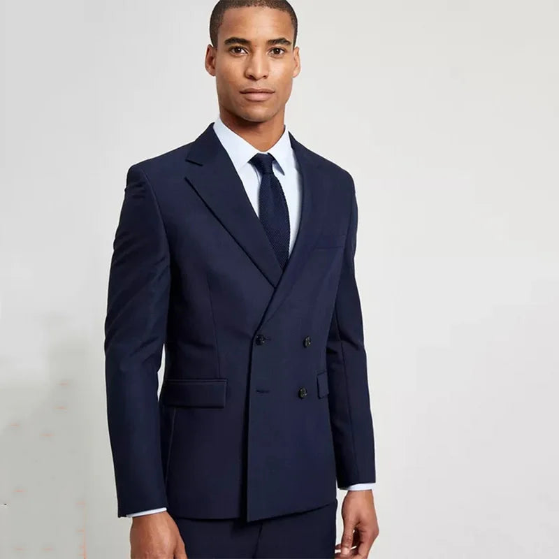 Costume 2 pièces pour homme, veste et pantalon, smoking croisé, boutons, revers crantés, pour soirée, bal, travail, décontracté 