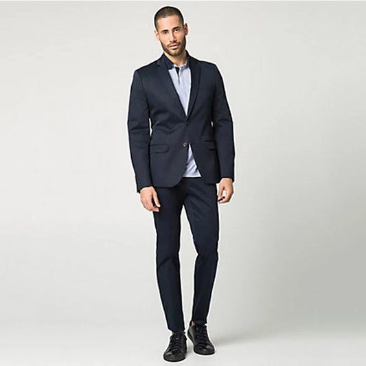 Traje informal de negocios para hombre, de 2 piezas, con chaqueta y pantalón, dos botones, esmoquin con solapa de muesca, para fiesta, graduación y negocios. 