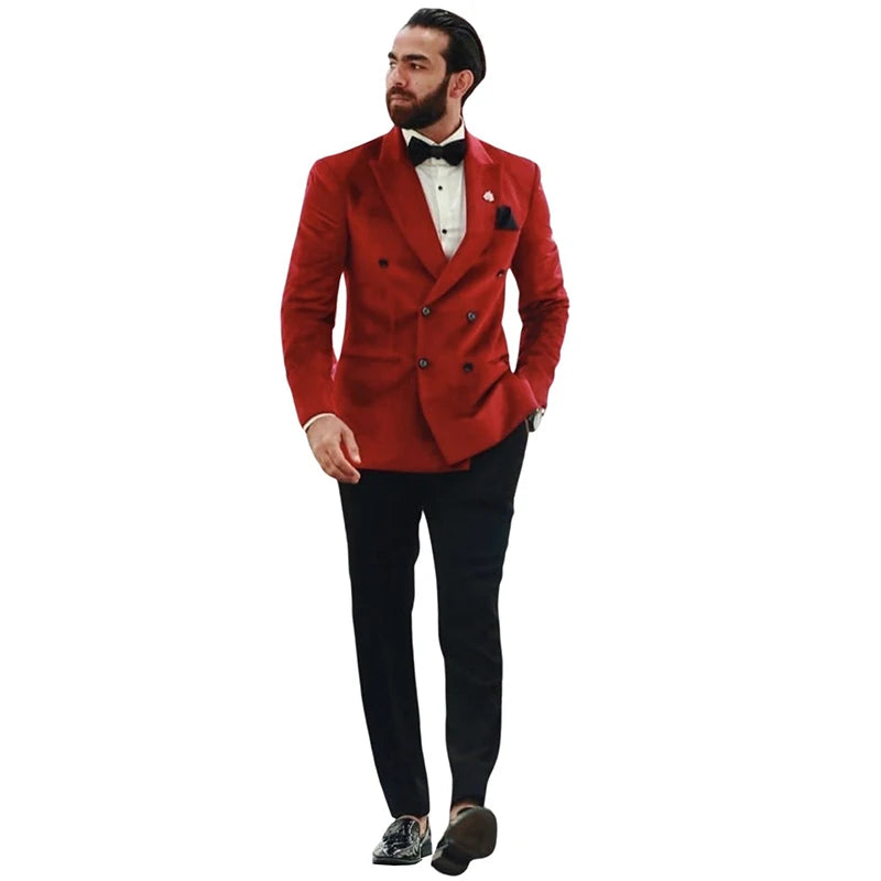 Costume 2 pièces pour homme (veste en velours), revers en pointe, croisé, boutons, smoking, pour le travail, le quotidien, les loisirs 