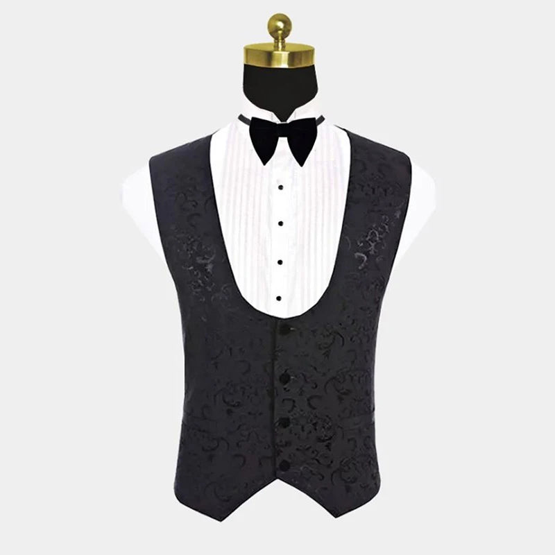 Traje de 3 piezas (chaqueta y chaleco jacquard) para hombre, esmoquin de un solo pecho con botones y solapa chal para fiesta y cena. 