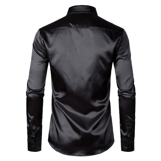 Men's Black Satin Dress Shirts Silk Smooth Men Tuxedo Shirt Slim Fit Casual Shirt Chemise Homme