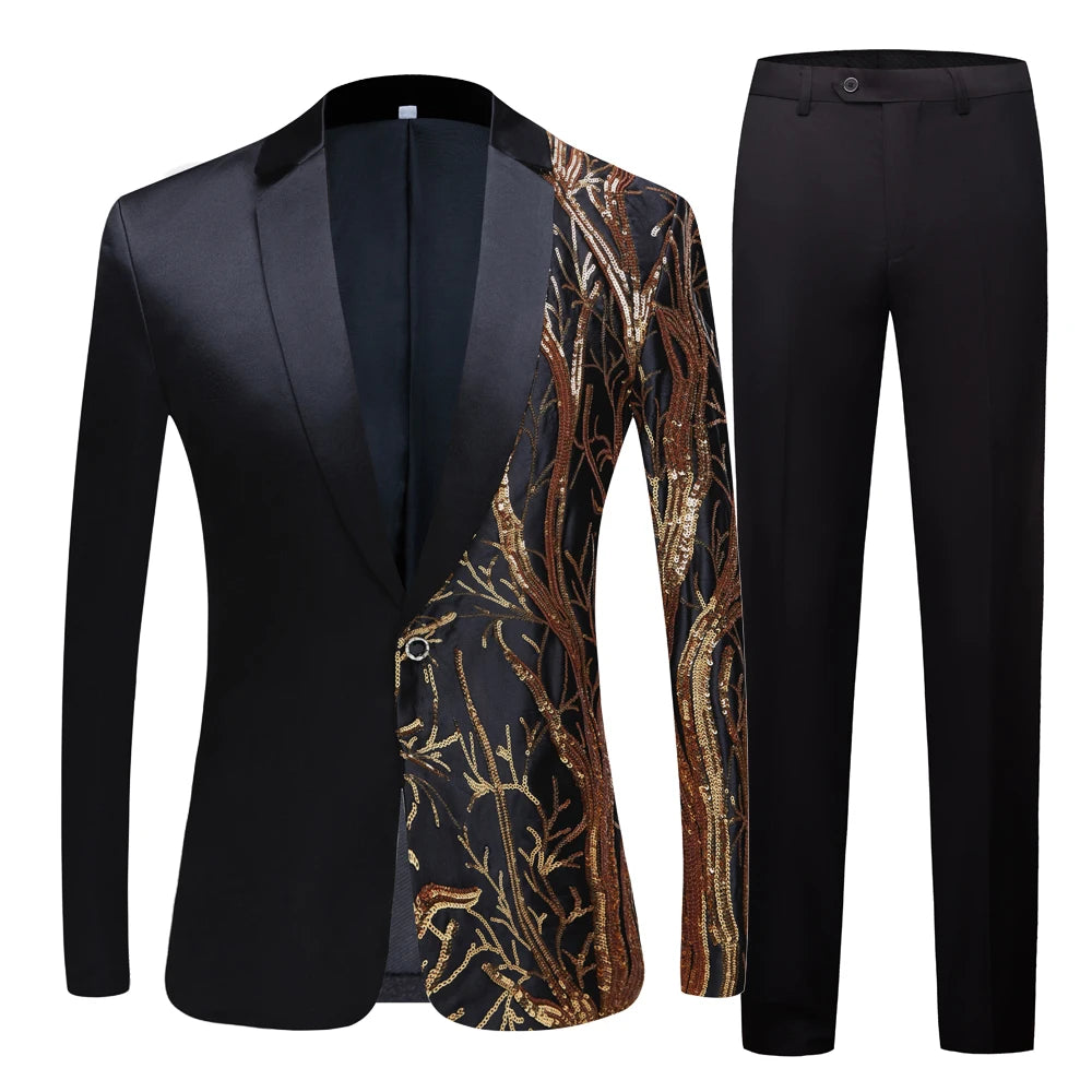 Blazer de lentejuelas negro, blanco, azul, amarillo y verde para hombre, corte entallado, para boda, fiesta, chaqueta de cantante con lentejuelas de densidad 