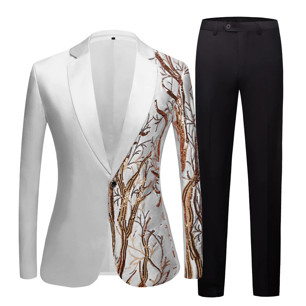 Blazer de lentejuelas negro, blanco, azul, amarillo y verde para hombre, corte entallado, para boda, fiesta, chaqueta de cantante con lentejuelas de densidad 