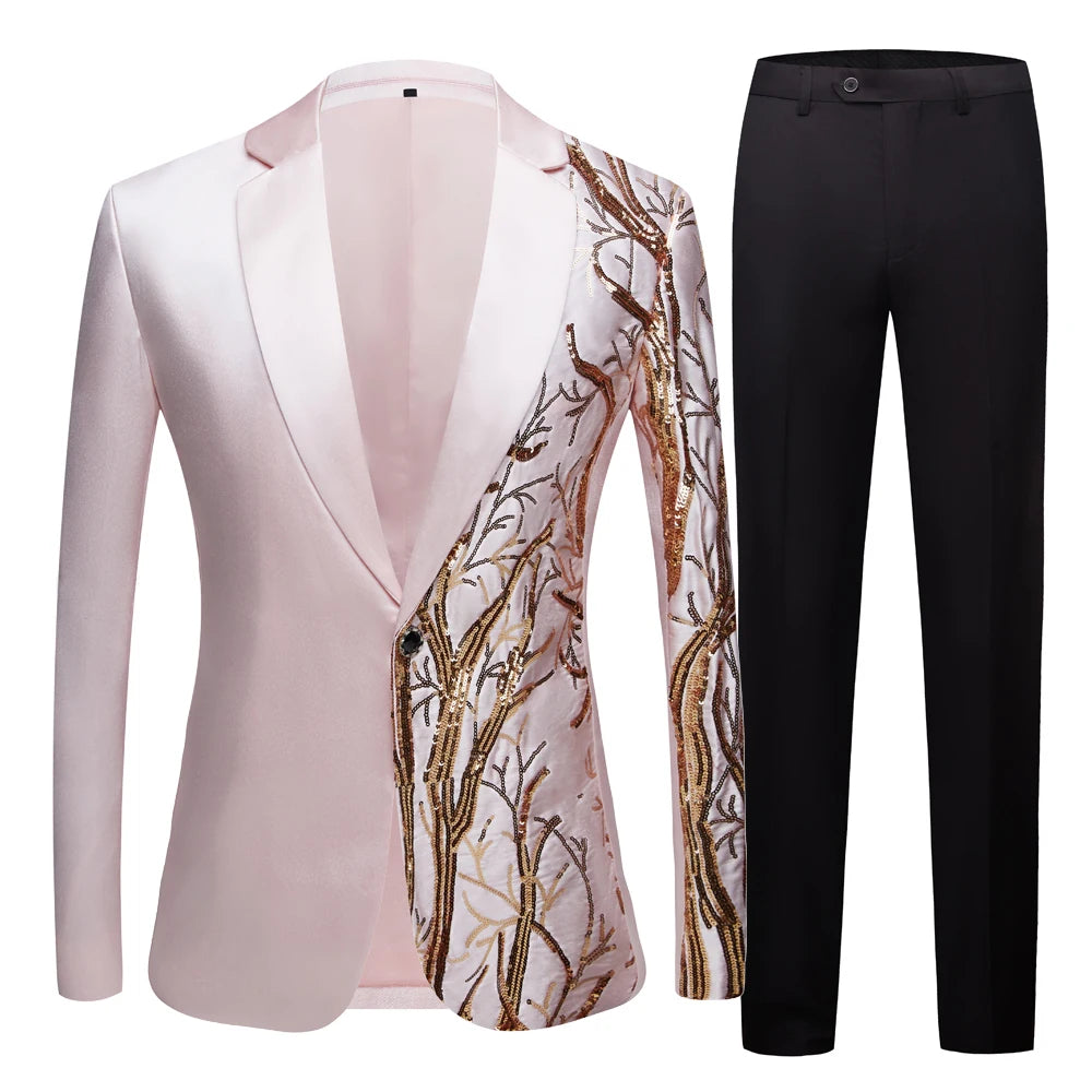 Blazer de lentejuelas negro, blanco, azul, amarillo y verde para hombre, corte entallado, para boda, fiesta, chaqueta de cantante con lentejuelas de densidad 