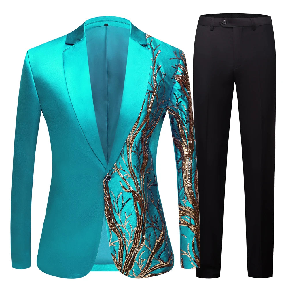 Blazer de lentejuelas negro, blanco, azul, amarillo y verde para hombre, corte entallado, para boda, fiesta, chaqueta de cantante con lentejuelas de densidad 