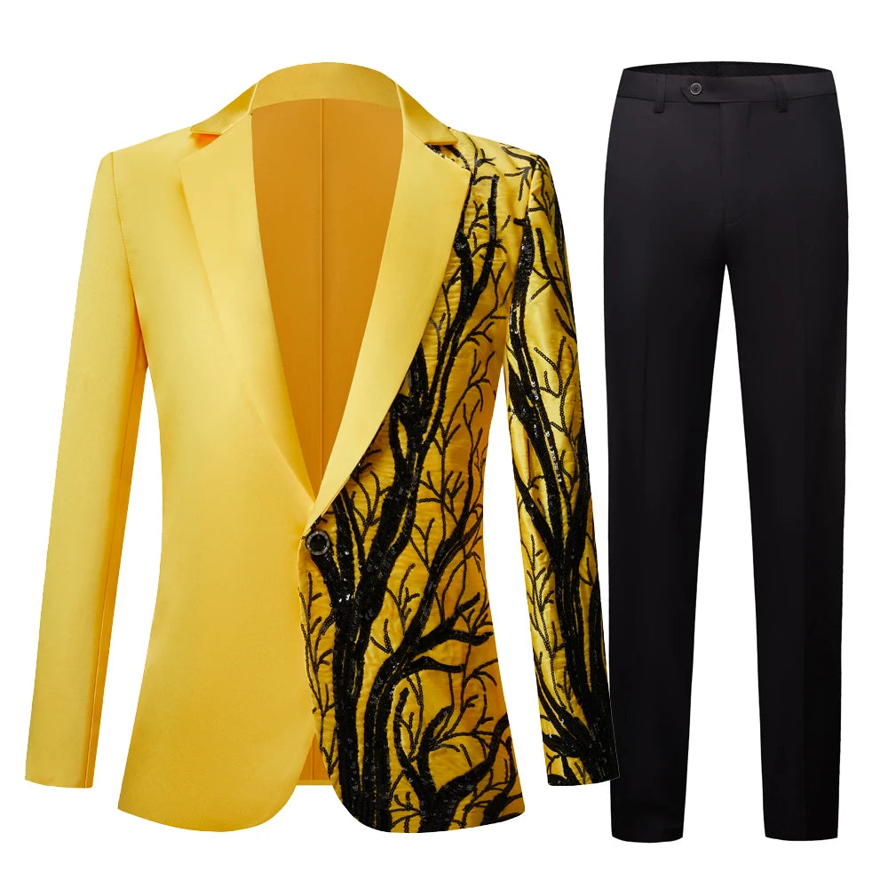 Blazer de lentejuelas negro, blanco, azul, amarillo y verde para hombre, corte entallado, para boda, fiesta, chaqueta de cantante con lentejuelas de densidad 