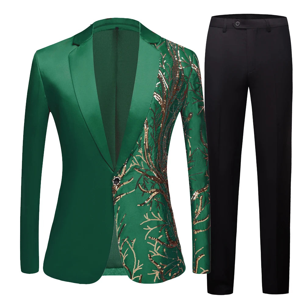 Blazer de lentejuelas negro, blanco, azul, amarillo y verde para hombre, corte entallado, para boda, fiesta, chaqueta de cantante con lentejuelas de densidad 
