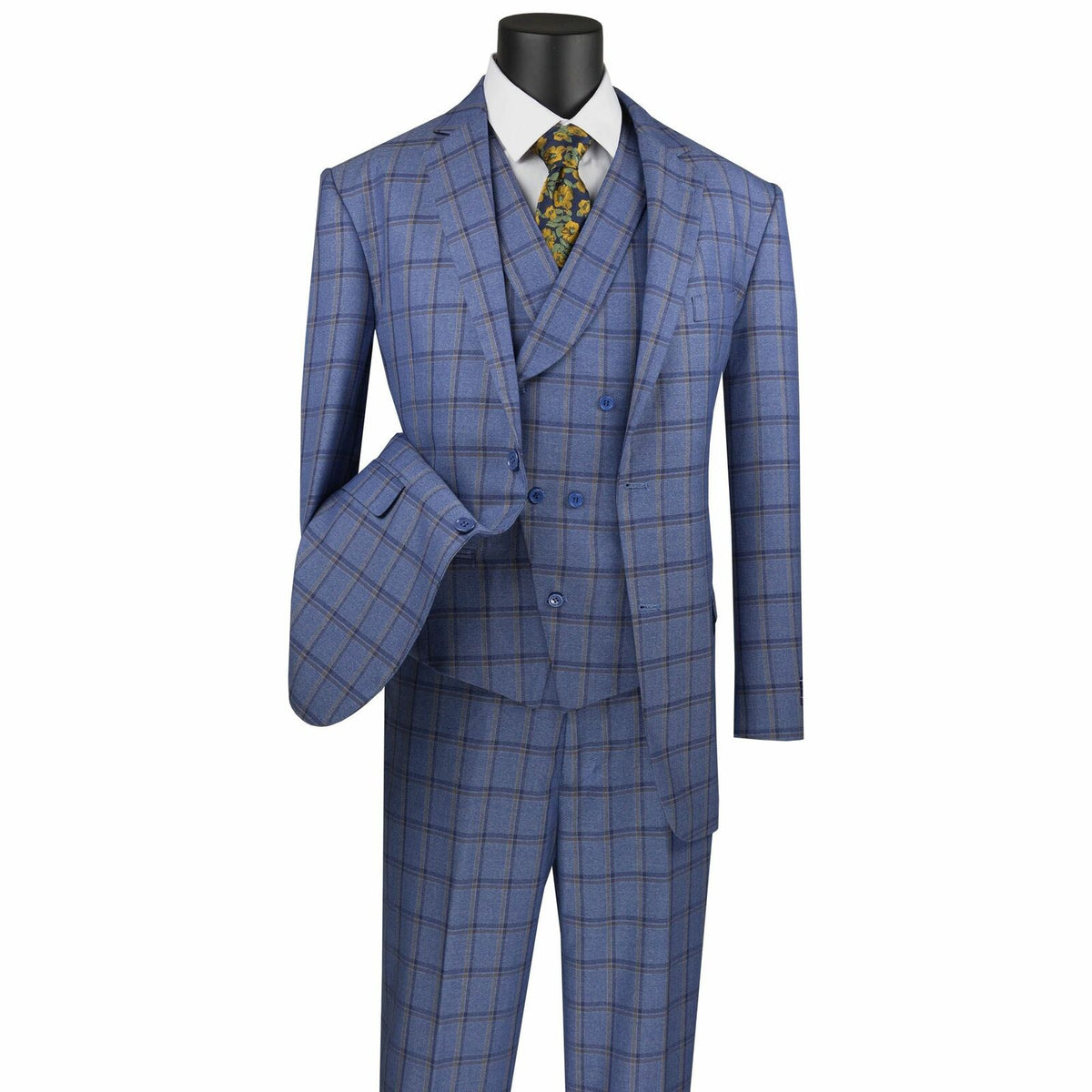 Costume homme bleu à carreaux croisés, coupe classique, 6 boutons, neuf, deux pièces, veste et pantalon, tendance 