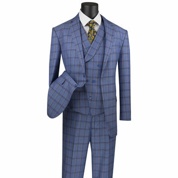 Men's Blue Lattice Double Breasted 6 Button Classic Fit Suit New Two Pieces Jacket and Pants  Popular Fashion