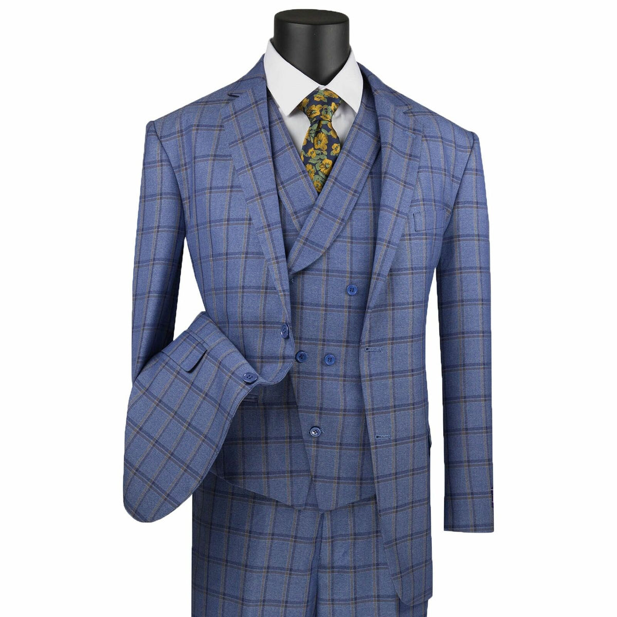 Costume homme bleu à carreaux croisés, coupe classique, 6 boutons, neuf, deux pièces, veste et pantalon, tendance 