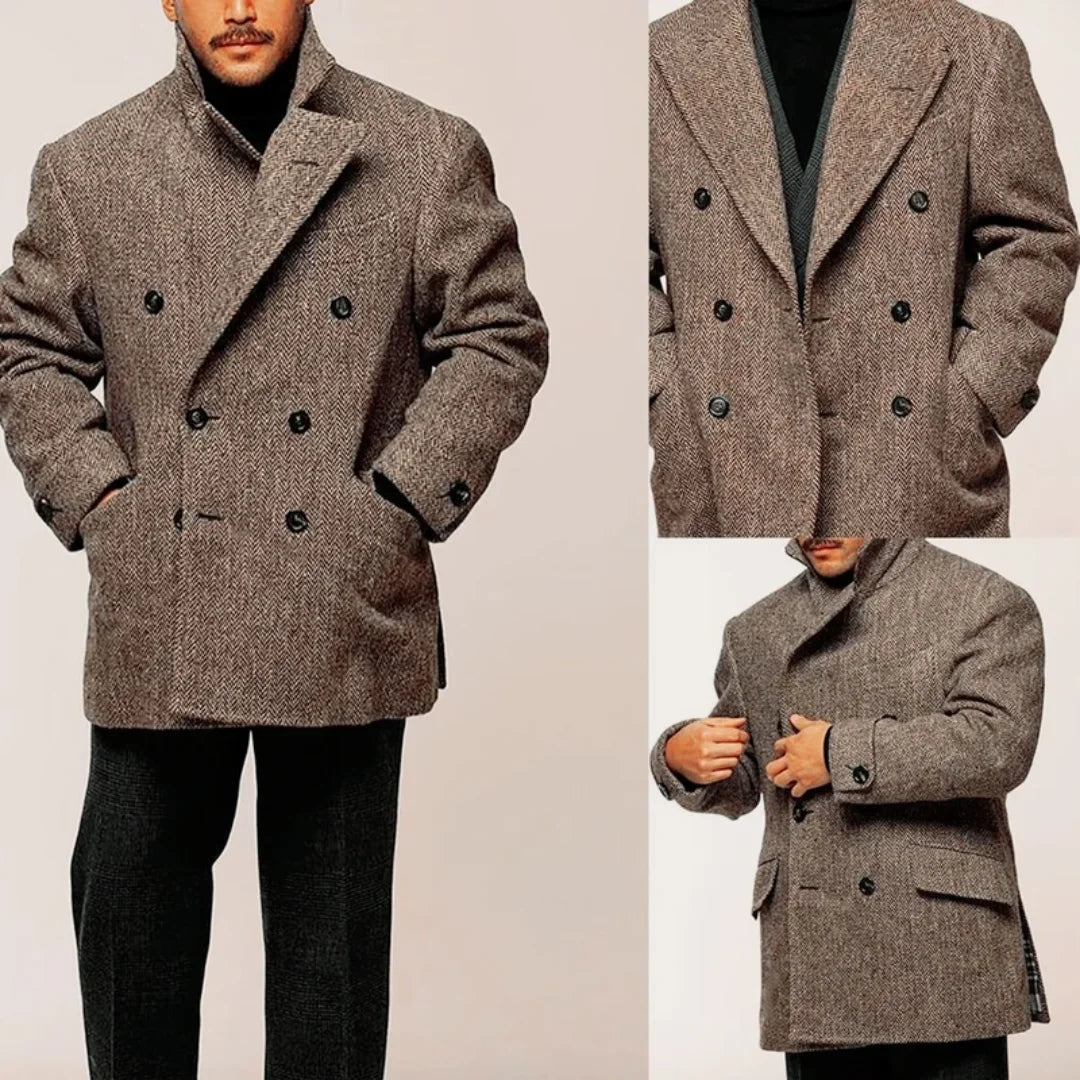 Blazer marron à chevrons pour homme, veste de costume décontractée à double boutonnage, vêtements de scène pour hommes