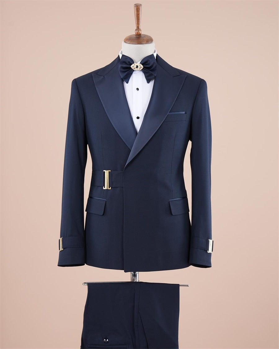 Costume croisé à boucle pour homme, coupe slim, style italien, veste et pantalon, smoking noir pour mariage, bal, soirée, costume formel 