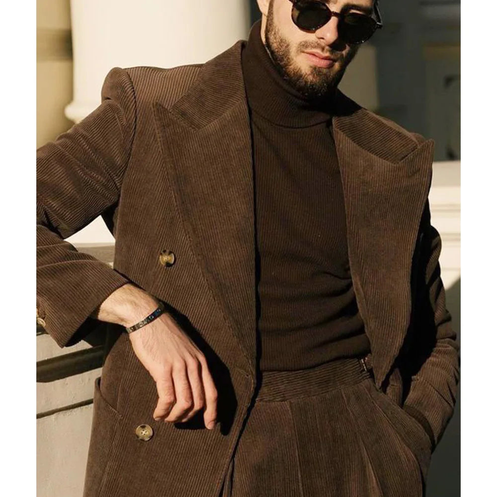 Men's Corduroy Suit Two Piece Elegant Fashionable Casual Comfortable Work Wear Groomsman Party Hallowen Costume Man Pant Sets