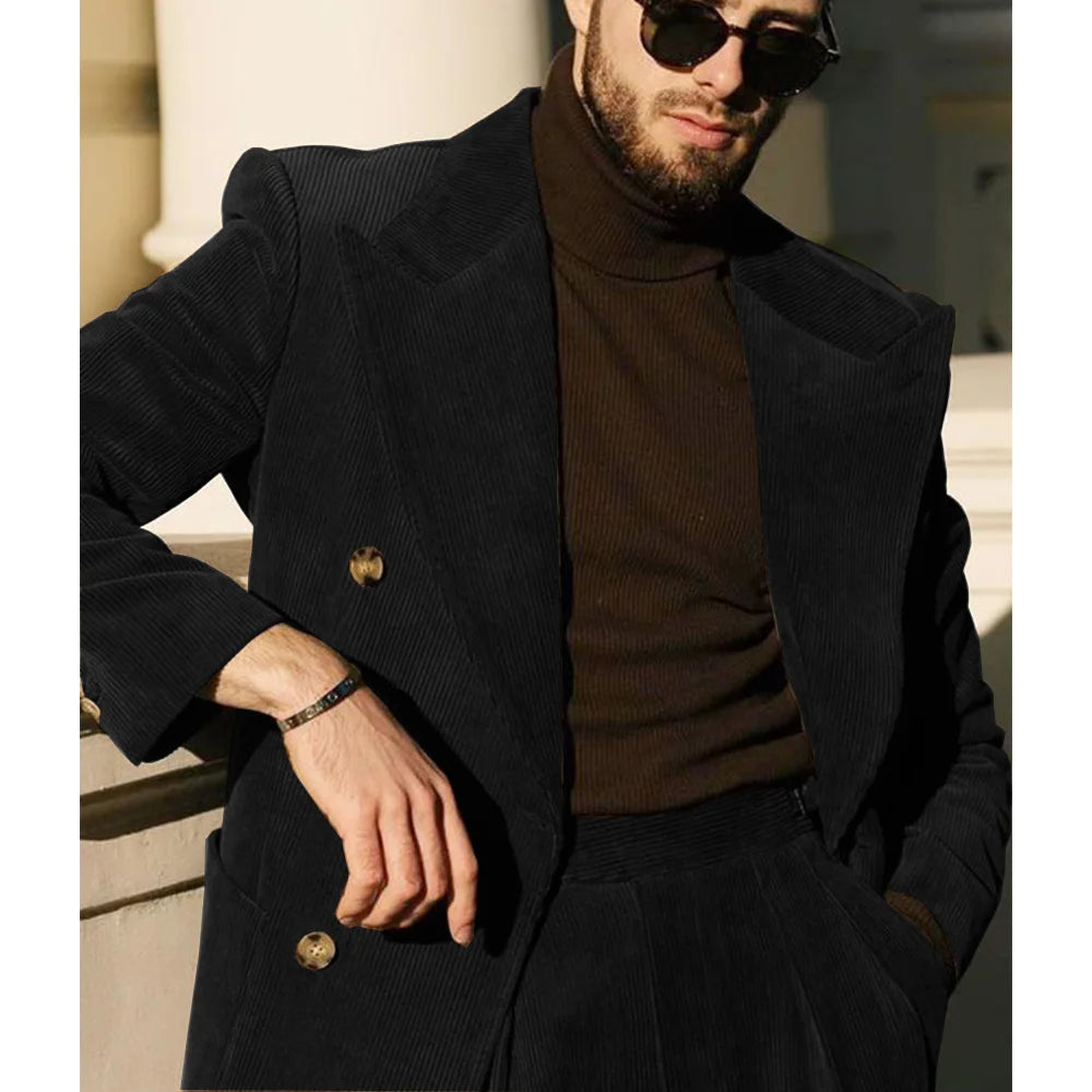 Men's Corduroy Suit Two Piece Elegant Fashionable Casual Comfortable Work Wear Groomsman Party Hallowen Costume Man Pant Sets