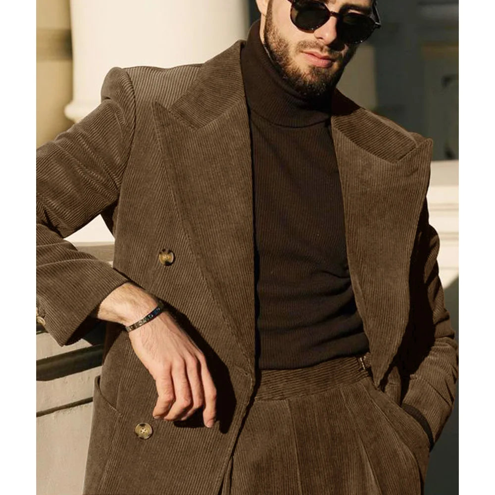 Men's Corduroy Suit Two Piece Elegant Fashionable Casual Comfortable Work Wear Groomsman Party Hallowen Costume Man Pant Sets