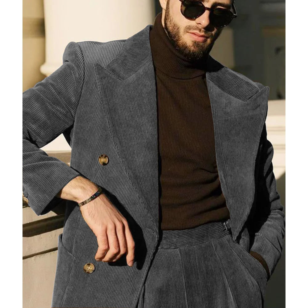 Costume deux pièces en velours côtelé pour homme, élégant, tendance, décontracté, confortable, tenue de travail, costume de marié, fête, Halloween, ensemble pantalon