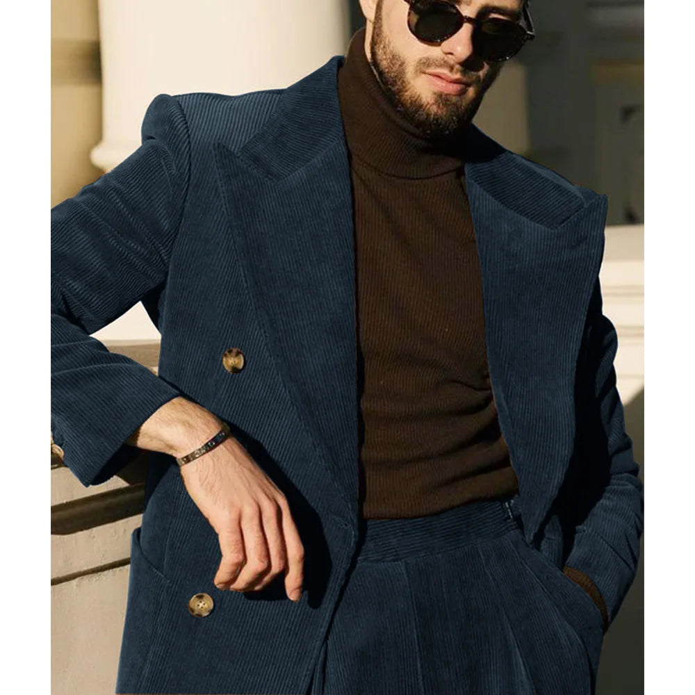 Men's Corduroy Suit Two Piece Elegant Fashionable Casual Comfortable Work Wear Groomsman Party Hallowen Costume Man Pant Sets