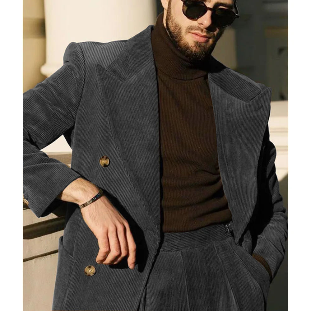 Men's Corduroy Suit Two Piece Elegant Fashionable Casual Comfortable Work Wear Groomsman Party Hallowen Costume Man Pant Sets