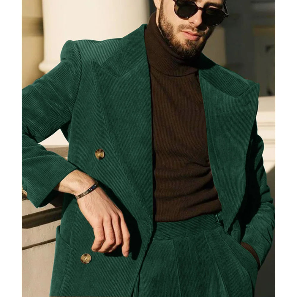 Men's Corduroy Suit Two Piece Elegant Fashionable Casual Comfortable Work Wear Groomsman Party Hallowen Costume Man Pant Sets