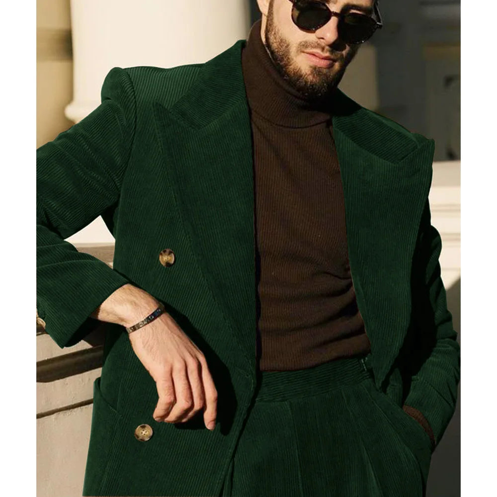 Men's Corduroy Suit Two Piece Elegant Fashionable Casual Comfortable Work Wear Groomsman Party Hallowen Costume Man Pant Sets