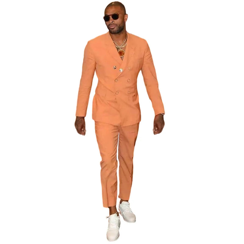 Costume 2 pièces pour homme, veste et pantalon croisés, revers en pointe, pour bal de promo, travail, décontracté, quotidien 