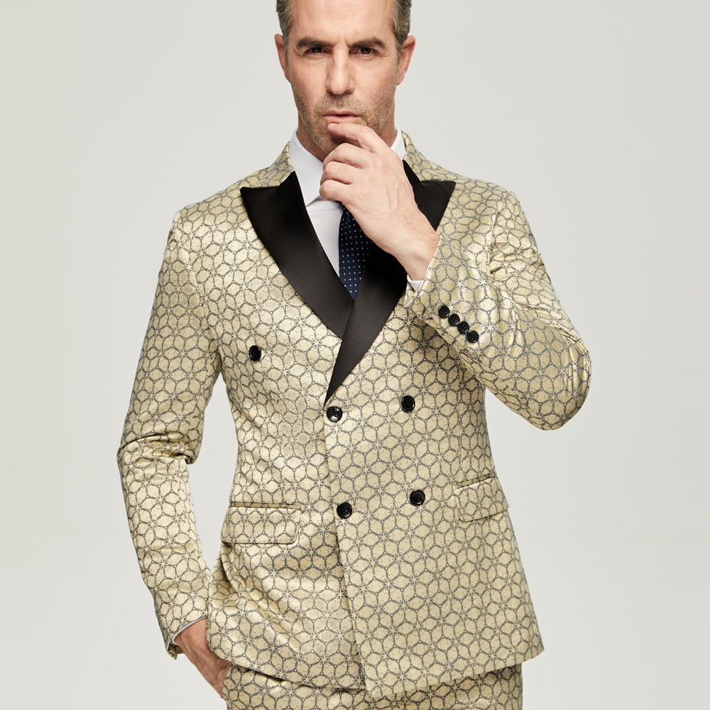 Costumes croisés pour hommes Jacquard Perfect Suit Costumes de mariage fabriqués pour hommes Costume Blazer 2 pièces 