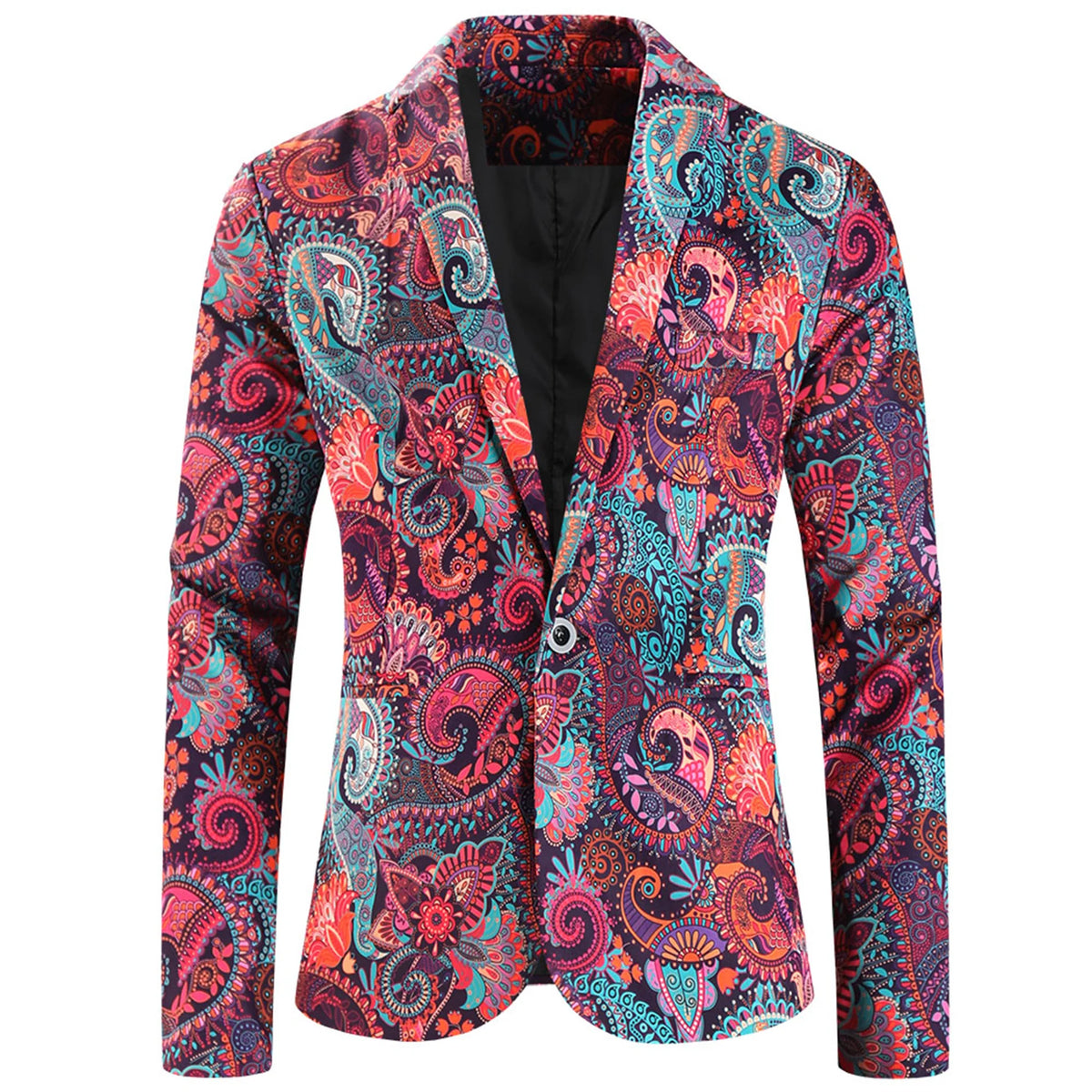 Blazer con estampado de cachemira colorido para hombre, chaqueta informal de manga larga con solapa de un botón, abrigo de vestir ajustado para fiesta/cumpleaños