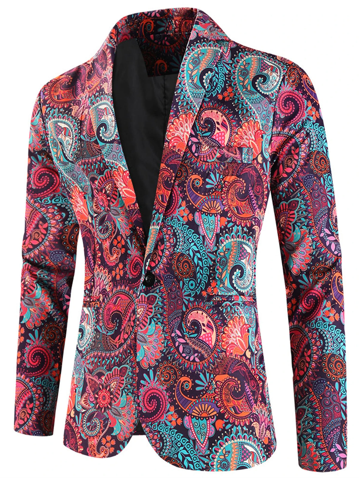 Blazer con estampado de cachemira colorido para hombre, chaqueta informal de manga larga con solapa de un botón, abrigo de vestir ajustado para fiesta/cumpleaños