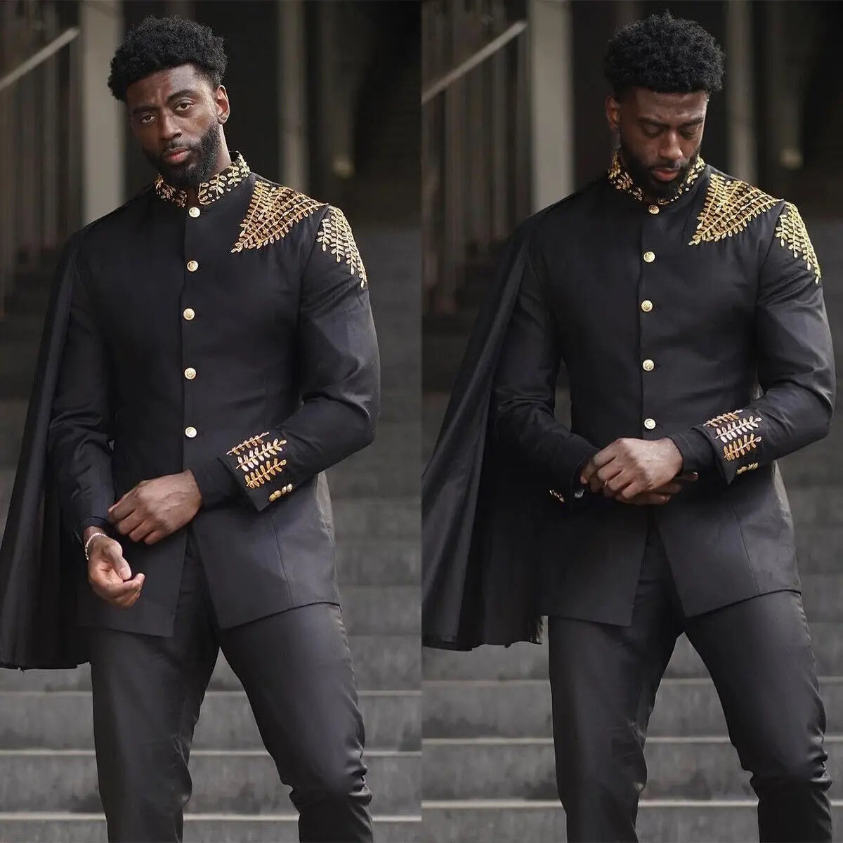 Men's Jacket Pants 2 Pieces with Detachable Cape Ceremony Formal Wedding Tuxedos