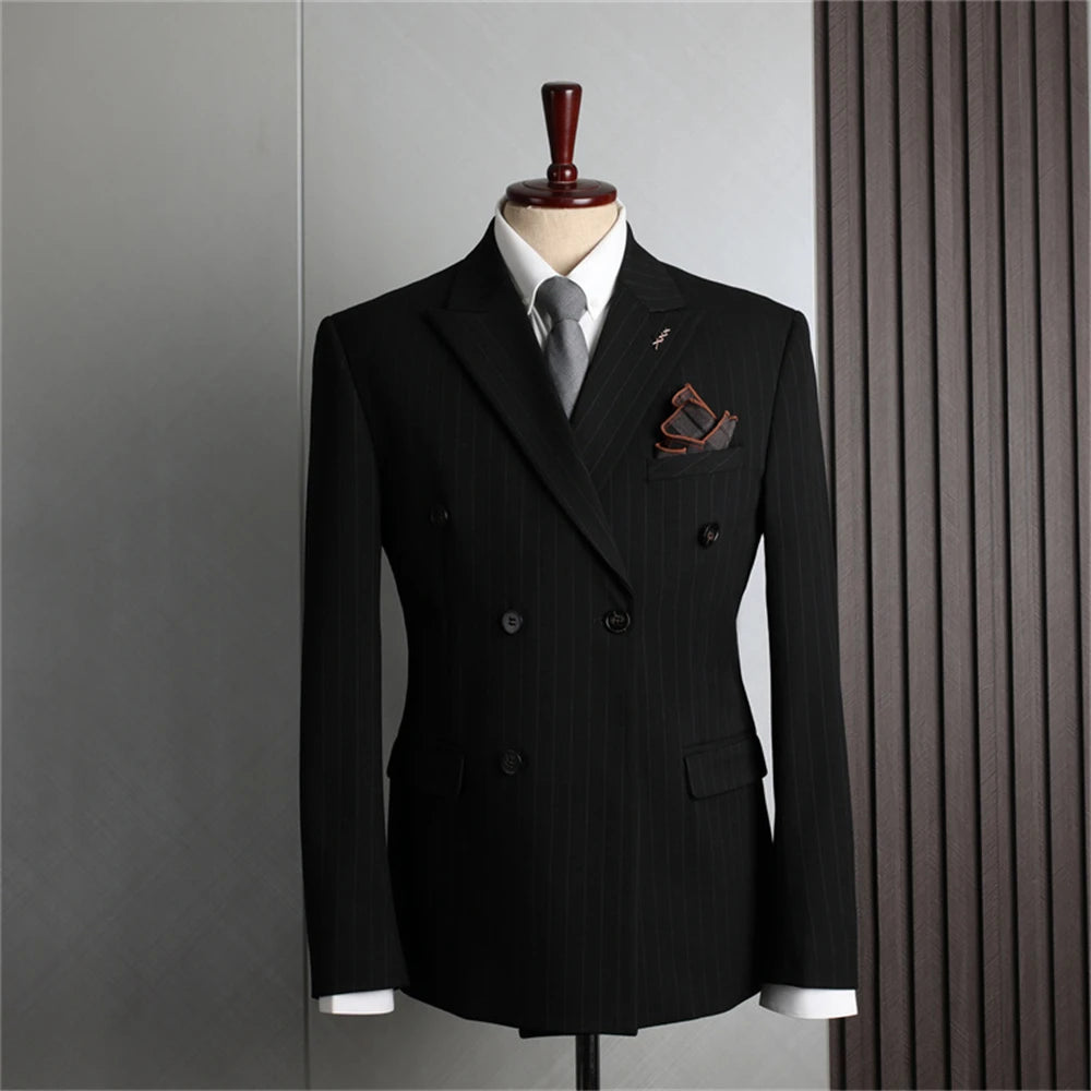 Conjunto de traje formal para hombre, dos piezas, blazer cruzado de moda con pantalones a juego, esmoquin ajustado, trajes de negocios, pantalones.