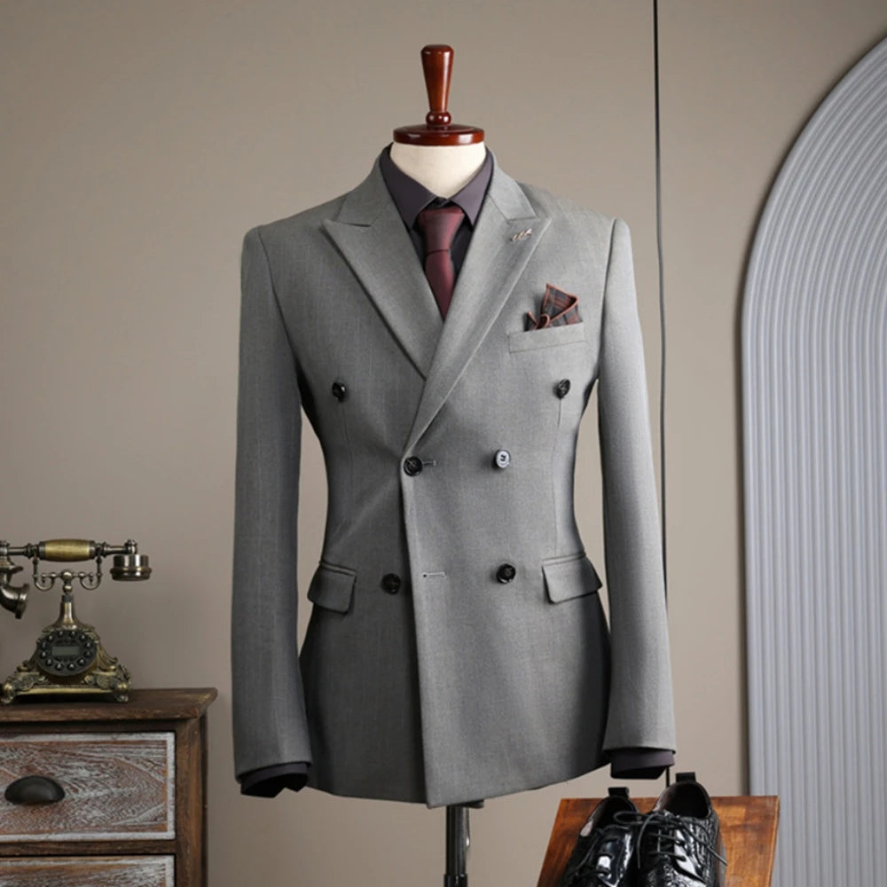 Conjunto de traje formal para hombre, dos piezas, blazer cruzado de moda con pantalones a juego, esmoquin ajustado, trajes de negocios, pantalones.