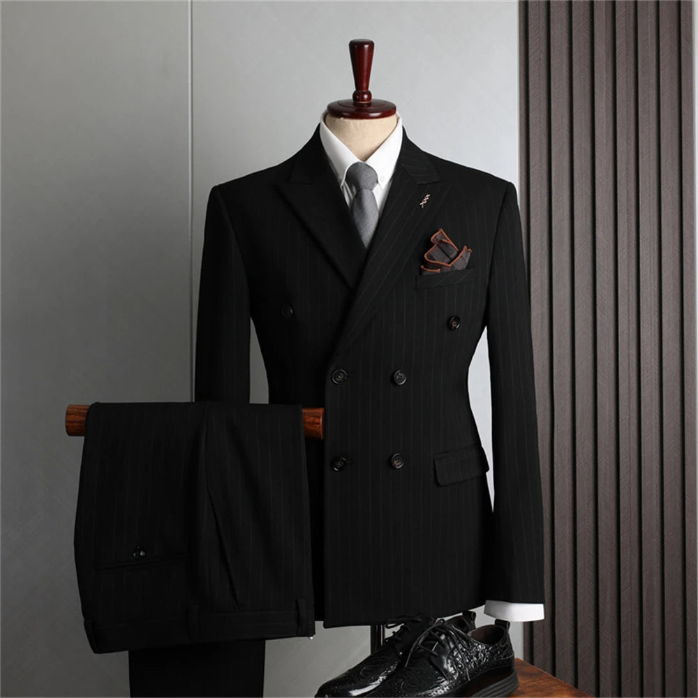 Conjunto de traje formal para hombre, dos piezas, blazer cruzado de moda con pantalones a juego, esmoquin ajustado, trajes de negocios, pantalones.