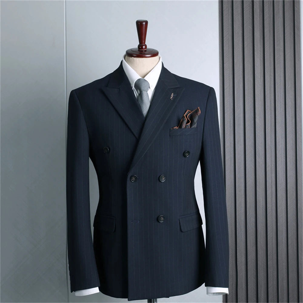 Conjunto de traje formal para hombre, dos piezas, blazer cruzado de moda con pantalones a juego, esmoquin ajustado, trajes de negocios, pantalones.