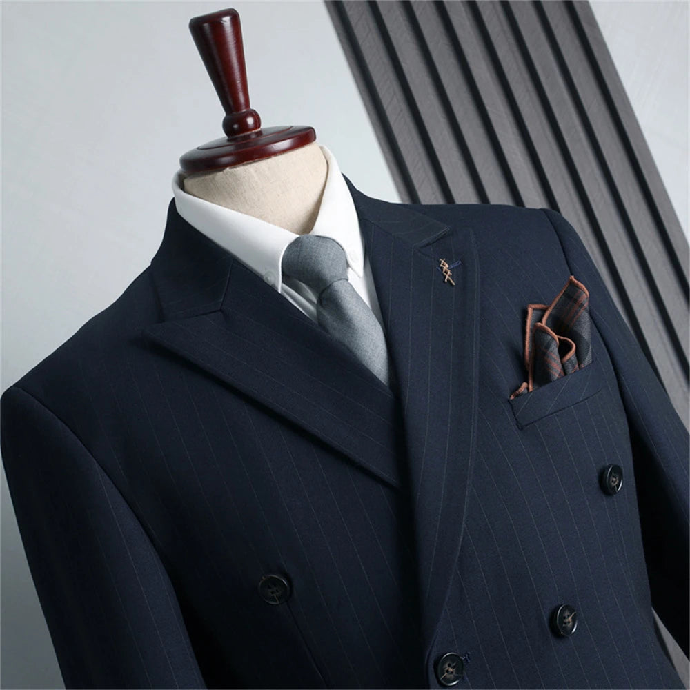 Conjunto de traje formal para hombre, dos piezas, blazer cruzado de moda con pantalones a juego, esmoquin ajustado, trajes de negocios, pantalones.