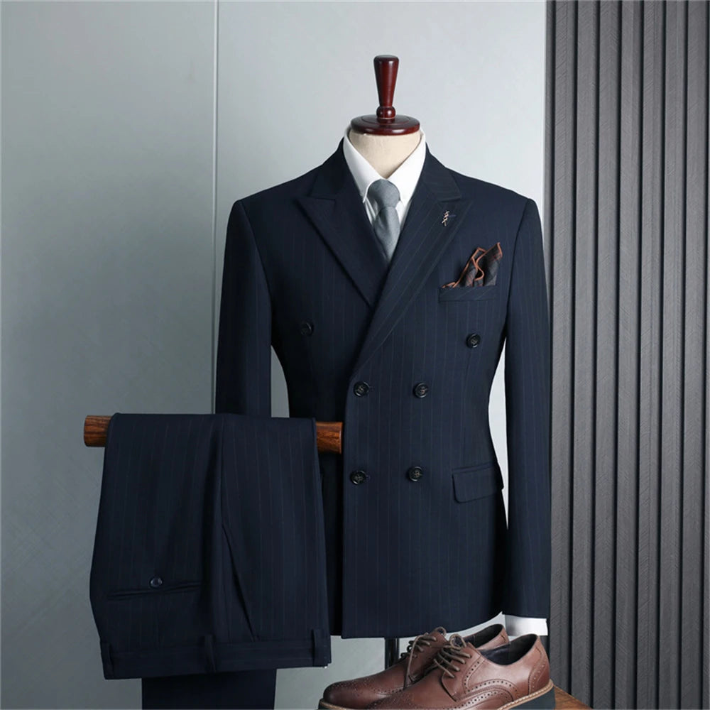 Conjunto de traje formal para hombre, dos piezas, blazer cruzado de moda con pantalones a juego, esmoquin ajustado, trajes de negocios, pantalones.