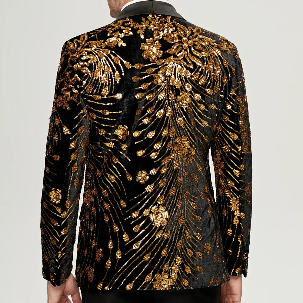 Blazer à paillettes dorées pour homme, coupe slim, un bouton, costume de soirée, mariage, scène 
