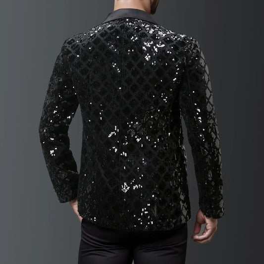 Veste de costume à paillettes dorées brillantes pour homme, veste de performance de mariage, manteau de soirée, blazers bleus et noirs argentés