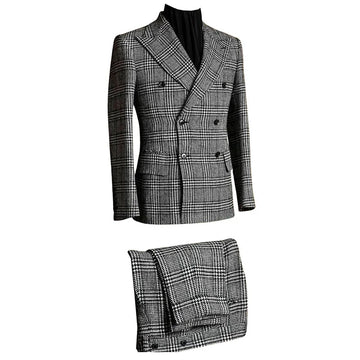 Men's Houndstooth Premium Double Breasted Buttons Tuxedos Peak Lapel Two-Piece Suit Daily Casual Wedding Dinner Business Party