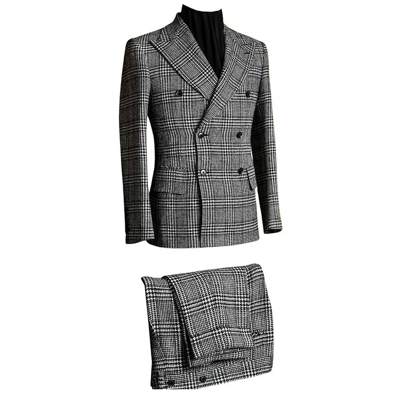 Costume deux pièces pied-de-poule pour homme, haut de gamme, croisé, boutons, revers en pointe, pour tous les jours, décontracté, mariage, dîner, affaires, fête 