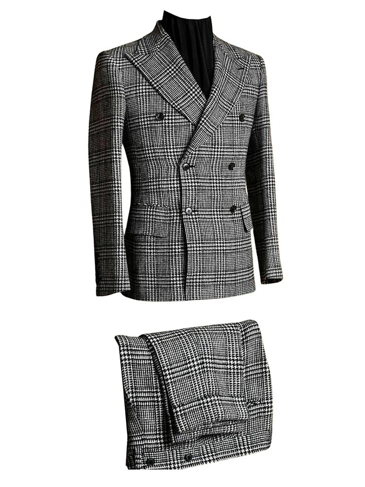 Costume deux pièces pied-de-poule pour homme, haut de gamme, croisé, boutons, revers en pointe, pour tous les jours, décontracté, mariage, dîner, affaires, fête 