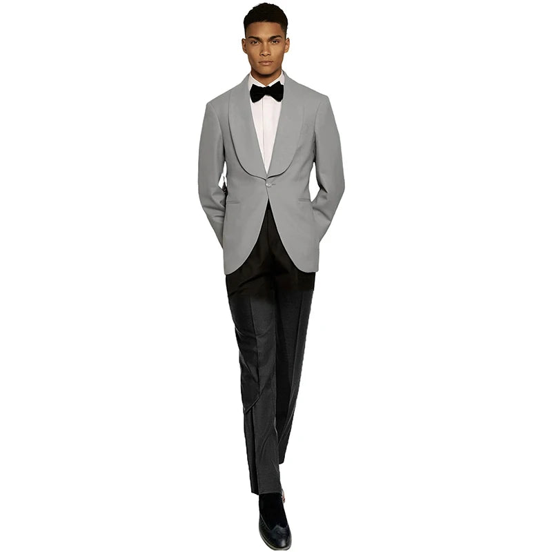 Costume homme 2 pièces, veste et pantalon, revers châle, un bouton, pour dîner, marié, bal de fin d'année, banquet 
