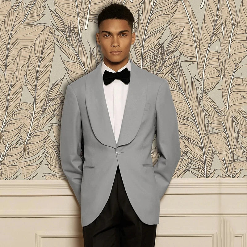 Costume homme 2 pièces, veste et pantalon, revers châle, un bouton, pour dîner, marié, bal de fin d'année, banquet 