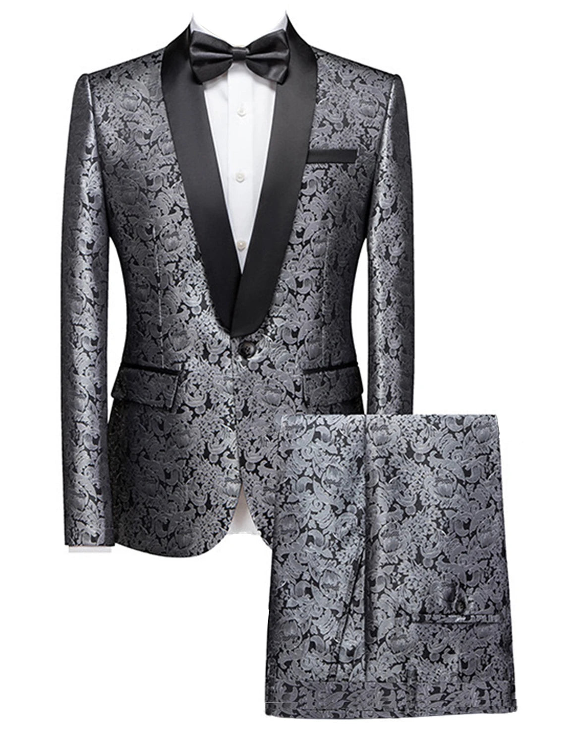 Ensemble élégant de smoking en jacquard pour homme avec revers châle pour mariages et événements formels