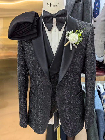 Men's Lapel Collar 3 Piece Suit Set Coat Vest Trousers / Business Groomsmen Groom Wedding Dress Blazer Jacket Pants Waistcoat