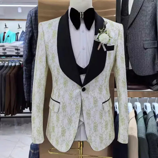 Men's Lapel Collar 3 Piece Suit Set Coat Vest Trousers / Business Groomsmen Groom Wedding Dress Blazer Jacket Pants Waistcoat