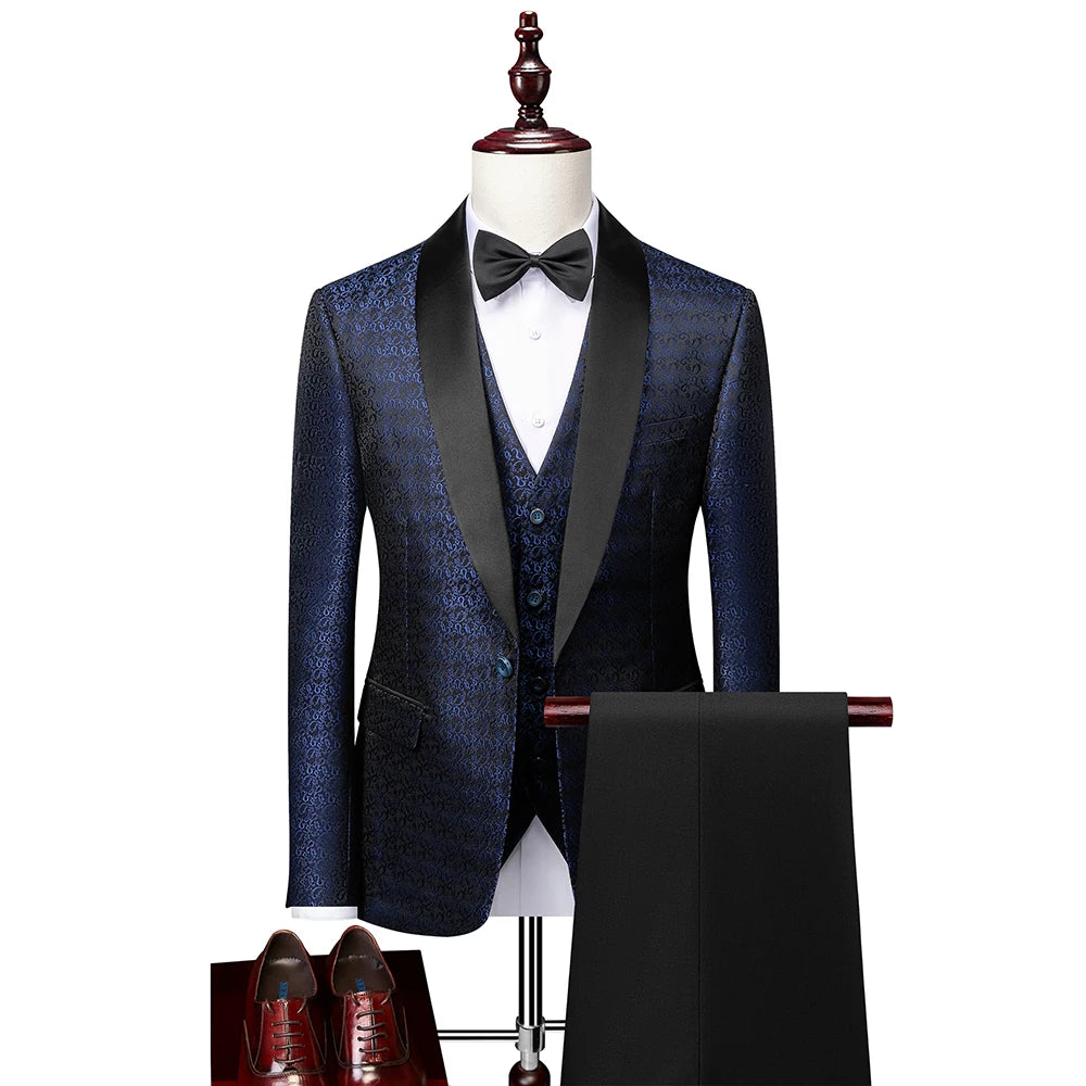Men's Luxury Gold Jacquard Suit 2 Piece Set Business Banquet Party Dress  Wedding Suits for Men