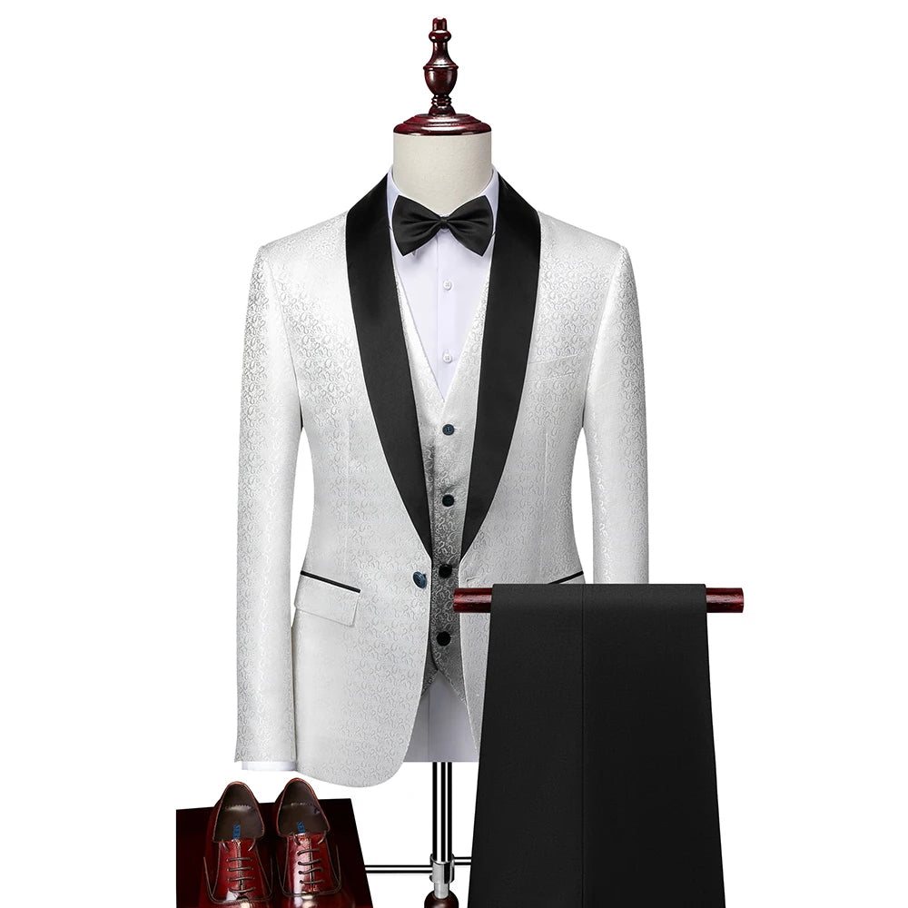 Men's Luxury Gold Jacquard Suit 2 Piece Set Business Banquet Party Dress  Wedding Suits for Men