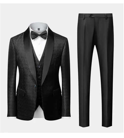 Men's Luxury Gold Jacquard Suit 2 Piece Set Business Banquet Party Dress  Wedding Suits for Men