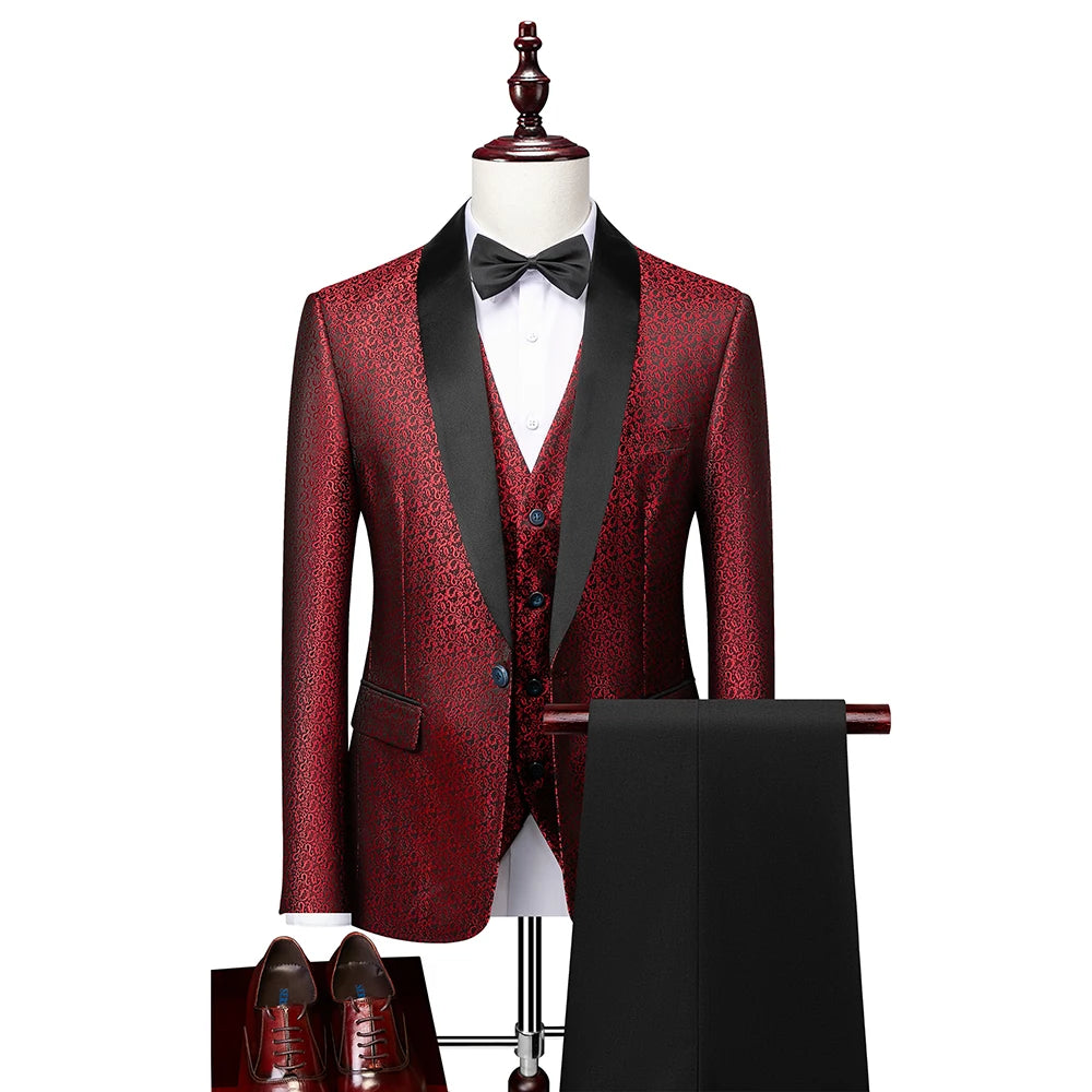 Men's Luxury Gold Jacquard Suit 2 Piece Set Business Banquet Party Dress  Wedding Suits for Men