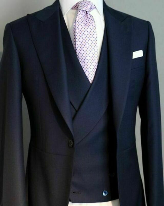 Costumes formels bleu marine pour hommes, smokings sur mesure pour fête de mariage, costume slim fit deux pièces avec veste et gilet